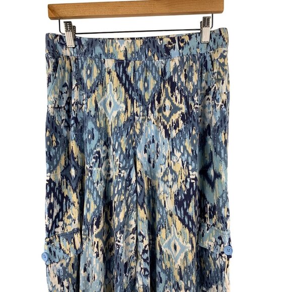 D&Co. Beach Womens Ikat Patterned Wide-Leg Pants S Blue & Beige Cotton & Rayon - Picture 3 of 7